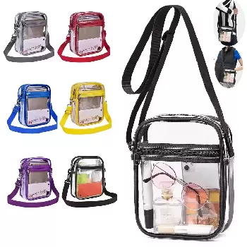 Clear Crossbody Bag with Zipper Closure and Adjustable Strap