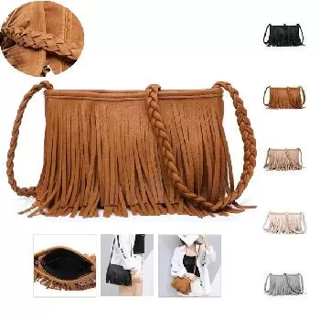 PU Hand woven tassel shoulder cross body bag